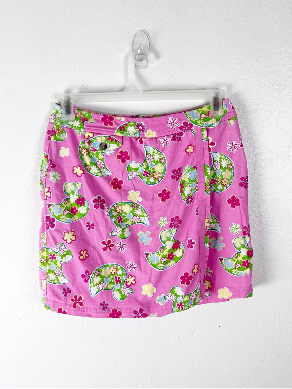 DUCK HEAD Vintage Pink Green Graphic Duck Floral Print Short Skort 10P Picnic